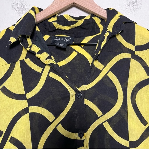 Step in Style Women Tunic Dress Small Yellow Black Abstract Lagenlook Artsy - Picture 3 of 8